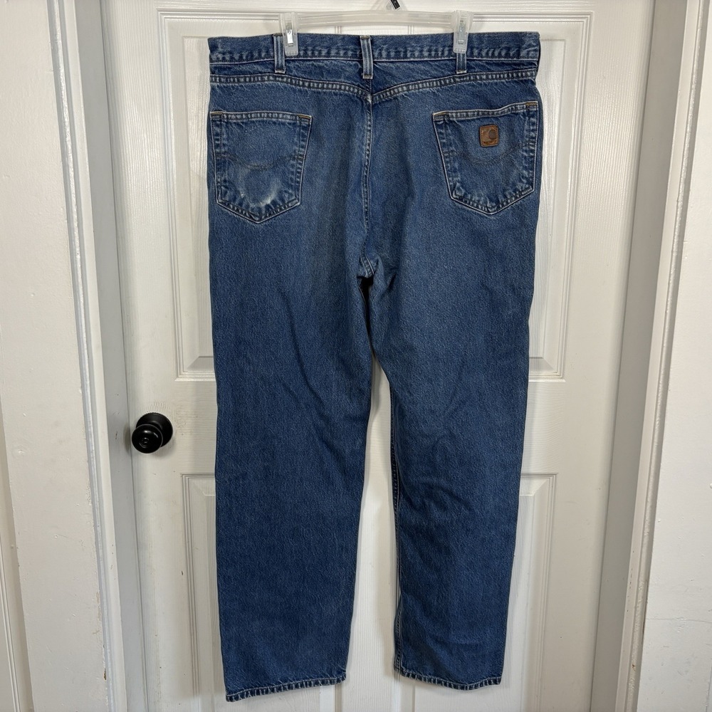 Carhartt Men's Blue Jeans Relaxed Fit 42x34 B460 DVB Worn Distressed Work Pants